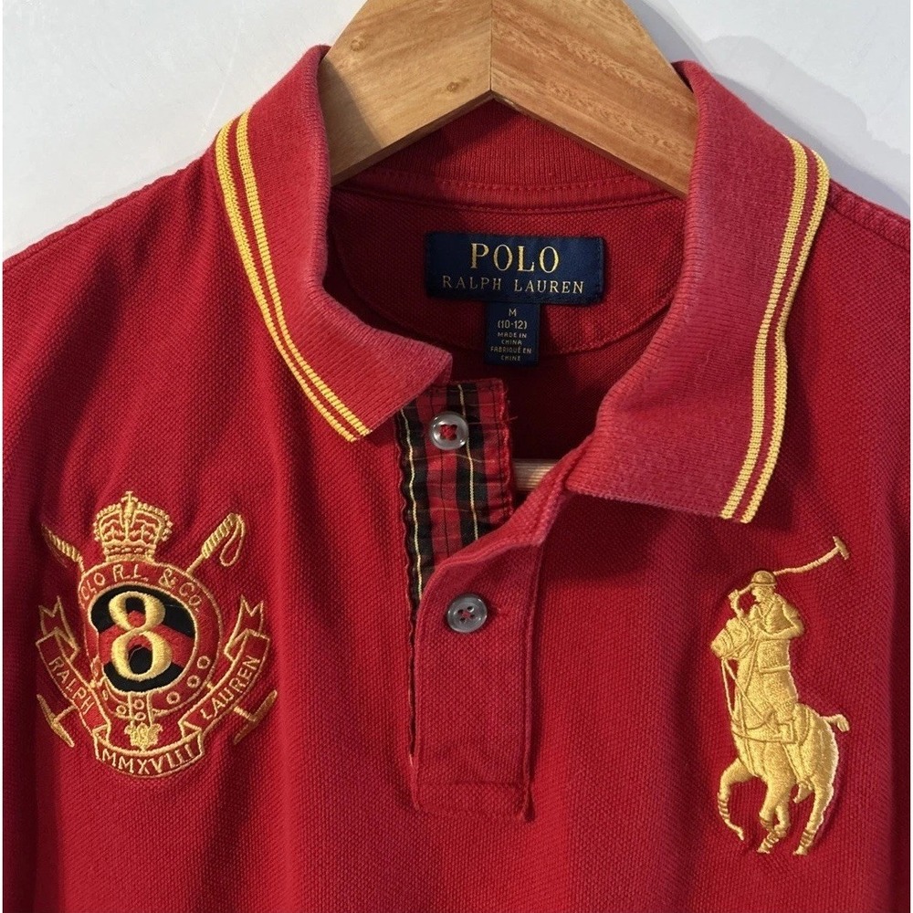 Boys Ralph Lauren Limited Edition Polo Shirt Gold Big Pony Graphics Sz Med 10-12